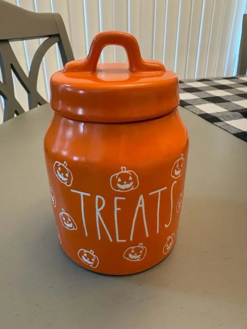 Rae Dunn Orange Pumpkin Pattern TREATS Canister